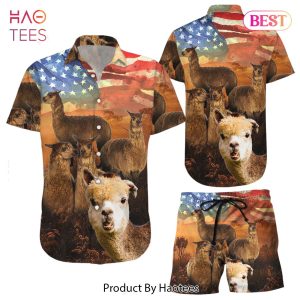 Alpaca Hawaiian Shirt Alpaca Sunset American Flag Hawaii Shirt Gift For Alpaca Lovers