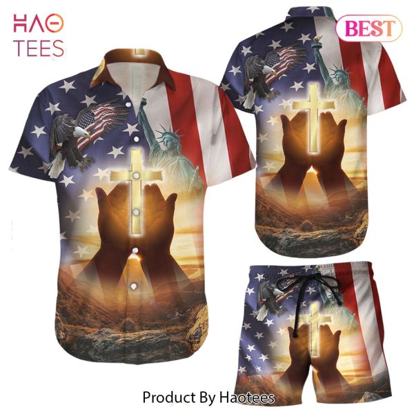 American Flag Hawaiian Shirt Jesus Eagle 4th Of July USA Independent Day Christian Gifts For Women