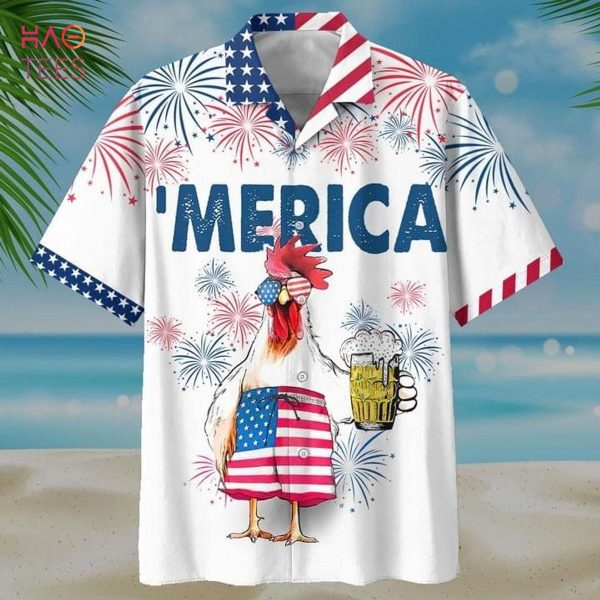 American Flag Rooster Drink Beer Print Hawaiian Shirt