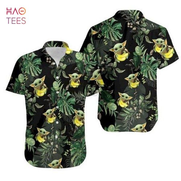 Baby Yoda Hugging Bananas Tropical Leaves Hawaiian Shirt