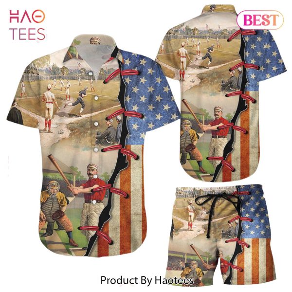 Baseball Hawaiian Shirt Baseball American Flag Vintage Hawaii Shirt Gifts For Baseball Lovers