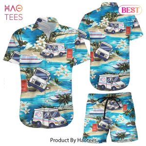 Beach Hawaiian Shirt Postal Worker Trucks Tropical Aloha Button Down Shirts Gifts For A Postal Worker