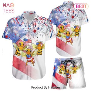 Bee Hawaiian Shirt Bee With Firework 4th Of July Independence Day Bee Gifts For Bee Lovers