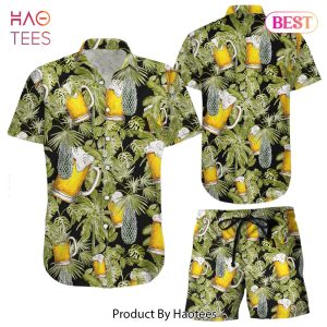 Beer Hawaiian Shirt Tropical Beer Palms Pattern Button Down Shirts Summer Holiday Gift Ideas