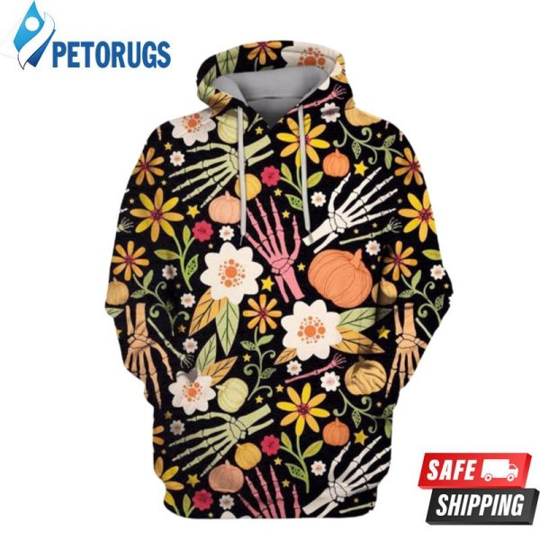 Bones And Floral Elements 3D Hoodie