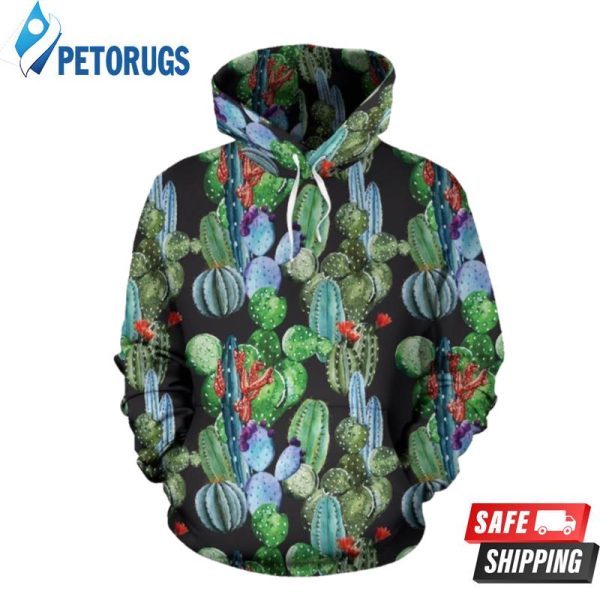 Cactus Watercolor Style 3D Hoodie