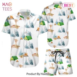 Camping Hawaiian Shirt Camping Watercolor Forest Button Down Shirts Gift For Summer Camp