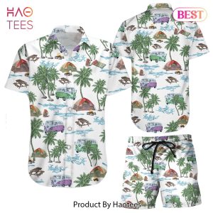 Camping Hawaiian Shirt Camping Watercolor Palm Tree Summer Hawaii Shirt Summer Holiday Gift