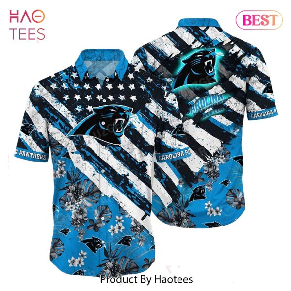 Carolina Panthers NFL Hawaiian Shirt Floral Print American Flag Beach Shirt Short Style Summer