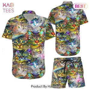 Cat Print Hawaiian Shirt Cat Colorful Button Down Shirts Gift For Cat Lovers