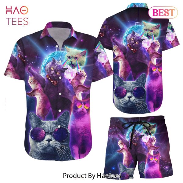 Cat Print Hawaiian Shirt Funny Cats Disco Button Down Shirts Cat Gift Ideas For Cat Lovers