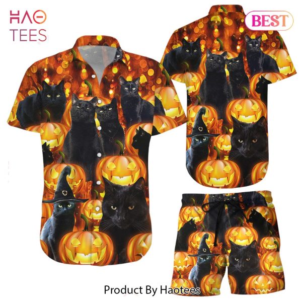 Cat Witch ShirtCat And Scary Halloween Pumpkin Hawaiian Shirt Spooky Presents