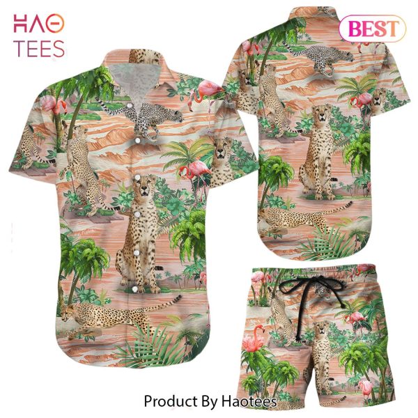 Cheetah Print Hawaiian Shirt Cheetah and Flamingo Button Down Shirts Gifts For Cheetah Lovers