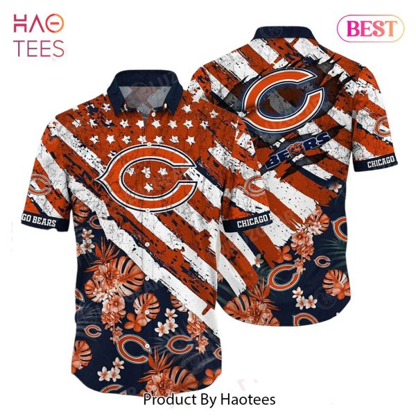 Chicago Bears NFL Hawaiian Shirt Floral Print American Flag Beach Shirt Short Style Summer