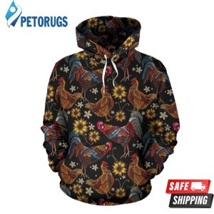 Chicken Embroidery Style 3D Hoodie