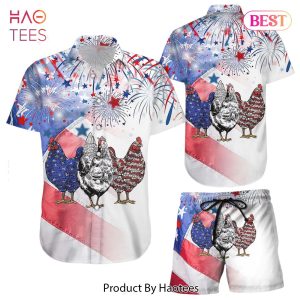 Chicken Hawaiian Shirt Chicken With Firework 4th Of July Independence Day Hawaii Shirt Chicken Presents