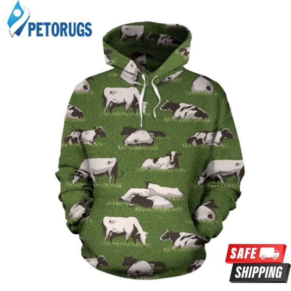 Cow On Grass Pattern 3D Hoodie