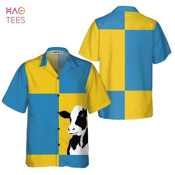 Cow On Yellow And Blue Background Hawaiian Shirt