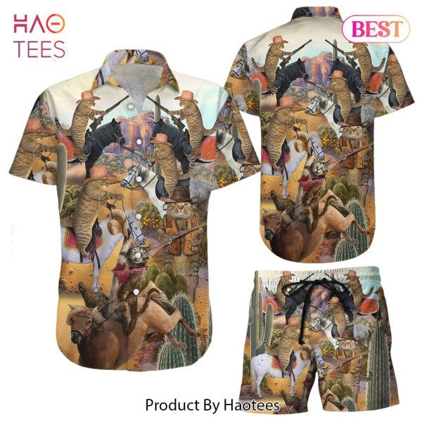 Cowboy Cat Shirt Cowboy Western Cat Unisex 3D Hawaiian Shirt Cat Themed Presents