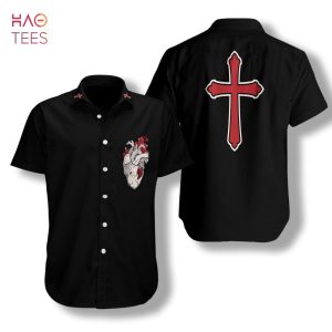 Cross With Styled Heart Goth Hawaiian Shirt