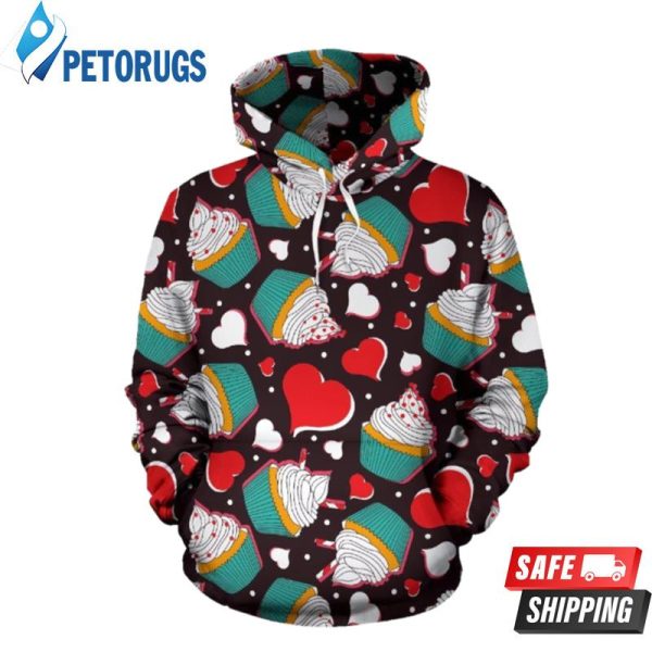 Cupcakes Heart Pattern 3D Hoodie