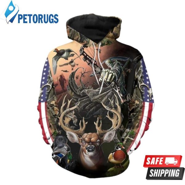 Deer Hunters Patriotic Flag 3D Hoodie