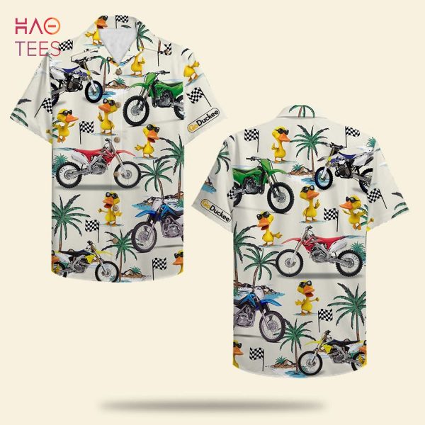 Dirt Bike and Fancy Duck Pattern Motocross Duck Hawaiian Shirt