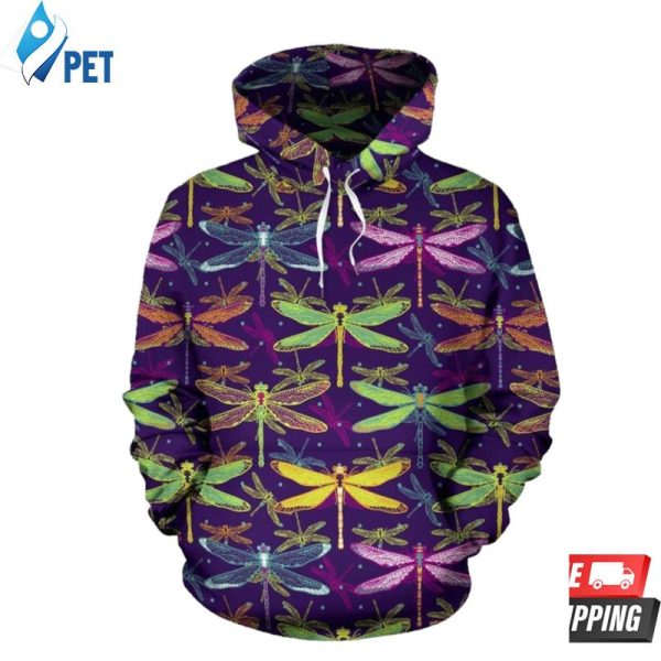 Dragonfly Neon Color Pattern 3D Hoodie