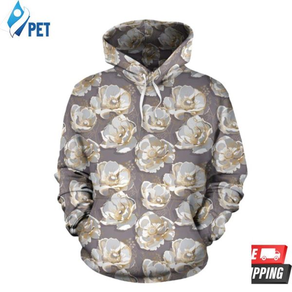 Elegant Grey Flower 3D Hoodie