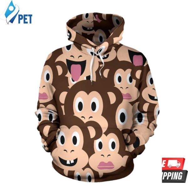 Emoji Monkey Pattern 3D Hoodie