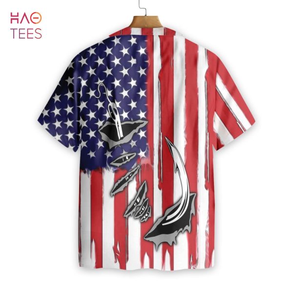 Fish Hook American Flag Hawaiian Shirt