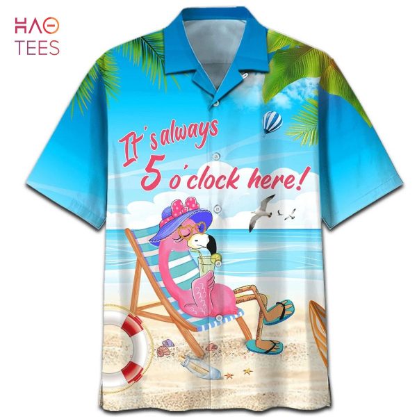 Flamingo It_s Always 5 O_clock Here Print Hawaiian Shirt