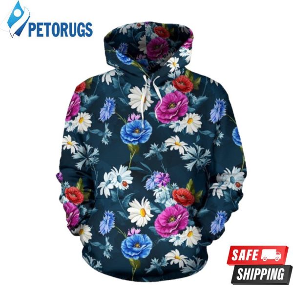 Floral Blue Themed 3D Hoodie