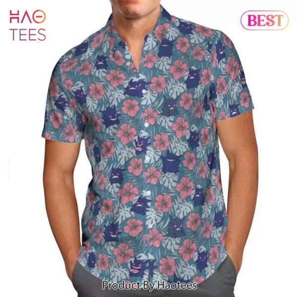 Gengar Emotions Tropical Floral Hawaiian Shirt Anime Shirt for Men Women