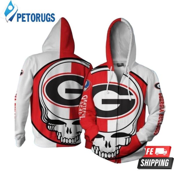 Grateful Dead Georgia Bulldogs Bolt Skull 3D Hoodie