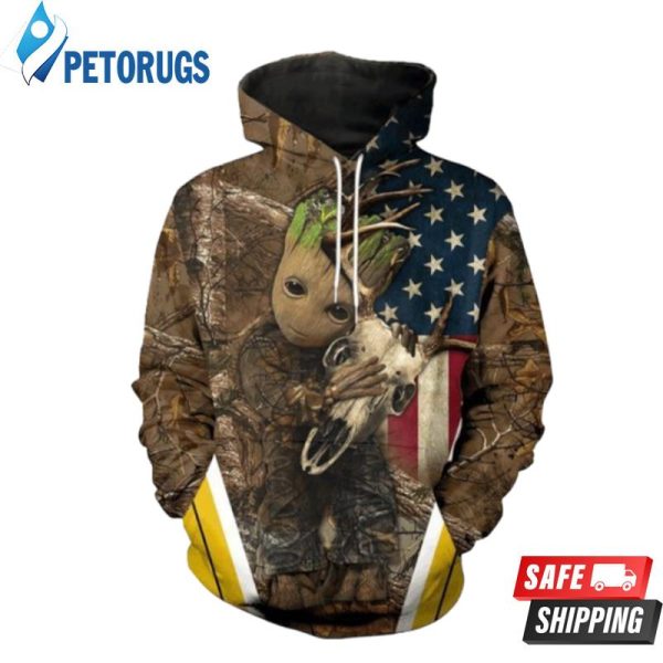 Groot Skull Deer Camo Deer Hunting 3D Hoodie