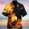 Halloween Black Cat And Pumpkin Print Hawaiian Shirt