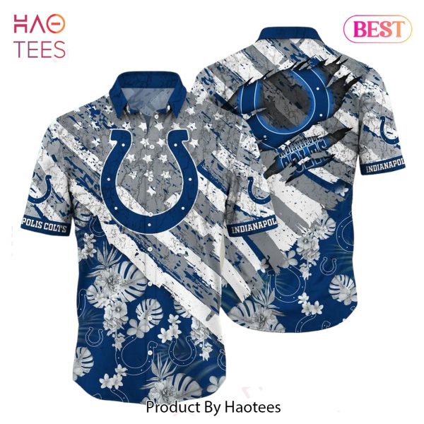 Indianapolis Colts NFL Hawaiian Shirt Floral Print American Flag Beach Shirt Short Style Summer