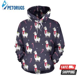 Llama With Candy Cane Themed 3D Hoodie