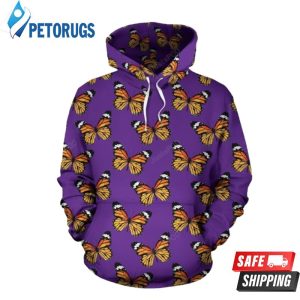 Monarch Butterfly Purple Pattern 3D Hoodie