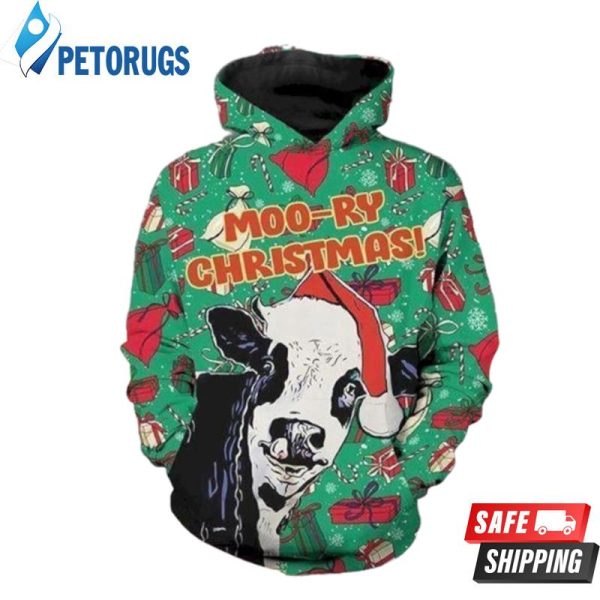 Moo Ry Christmas Cow Santa Gifts 3D Hoodie