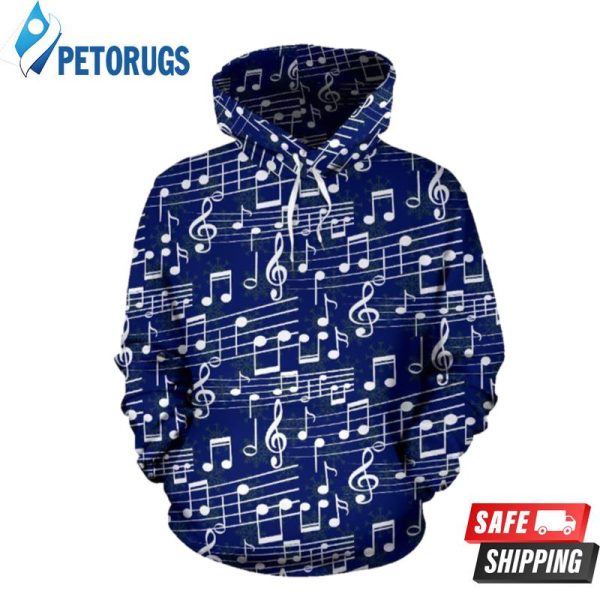 Music Note Blue Themed 3D Hoodie