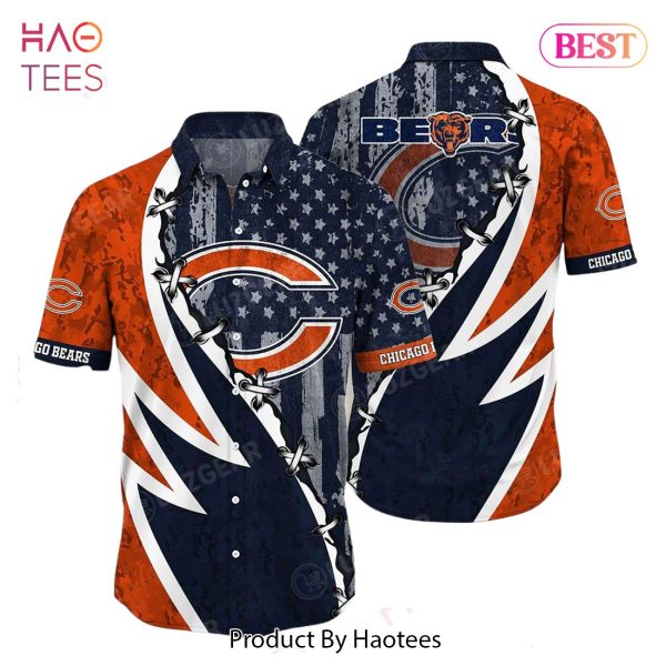 NFL Chicago Bears Hawaiian Shirt Graphic American Flag Print This Summer Gift For Fans