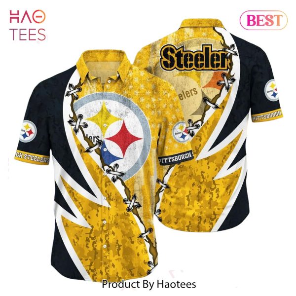 NFL Pittsburgh Steelers Hawaiian Shirt Graphic American Flag Print This Summer Gift For Fans