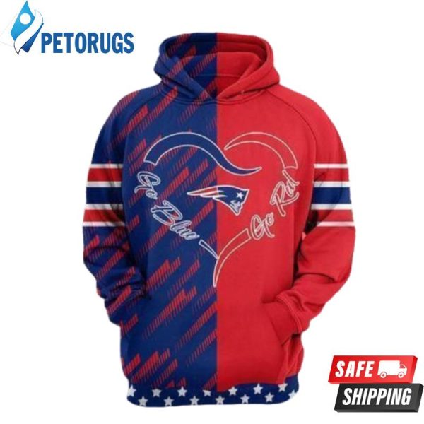 New England Patriots Heart Go Blue Go Red 3D Hoodie