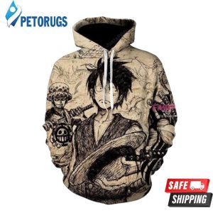 One Piece Monkey D Luffy Trafalgar Law Roronoa Zoro 3D Hoodie