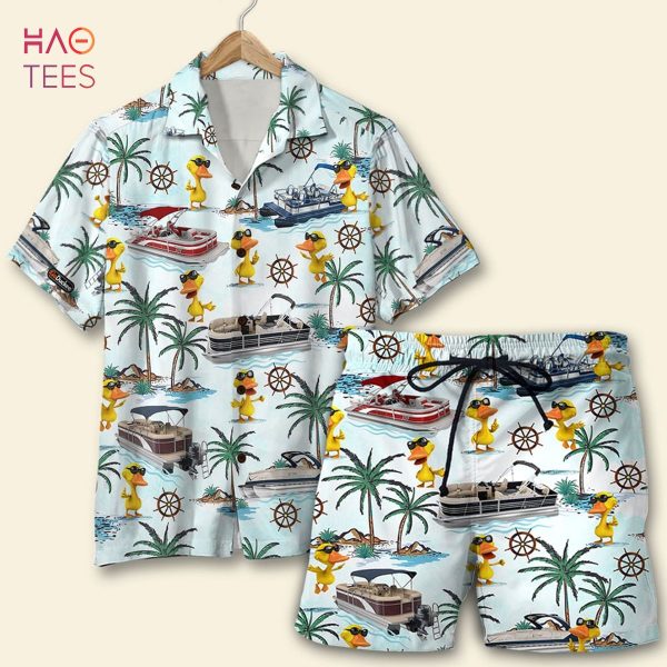 Palm Tree Pattern Pontoon Duck Hawaiian Shirt & Men Beach Shorts