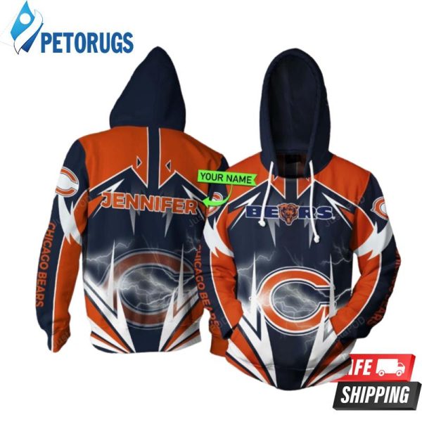 Personalized Chicago Bears Lightning Custom Name 3D Hoodie