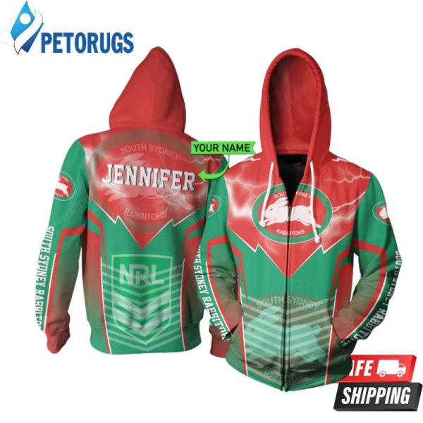 Personalized South Sydney Rabbitohs Lightning New Nrl Custom Name 3D Hoodie