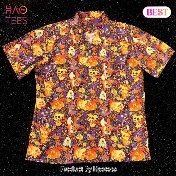 Pikachu Pumpkin Eevee Witch Halloween Hawaiian Shirt Pokemon Anime Shirt for Men Women